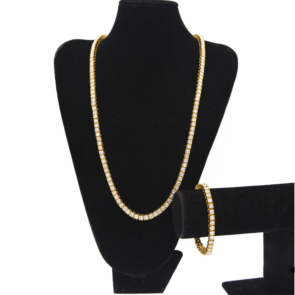 Single Row Boxed CZ Diamond Chain Necklace & Bracelet Set