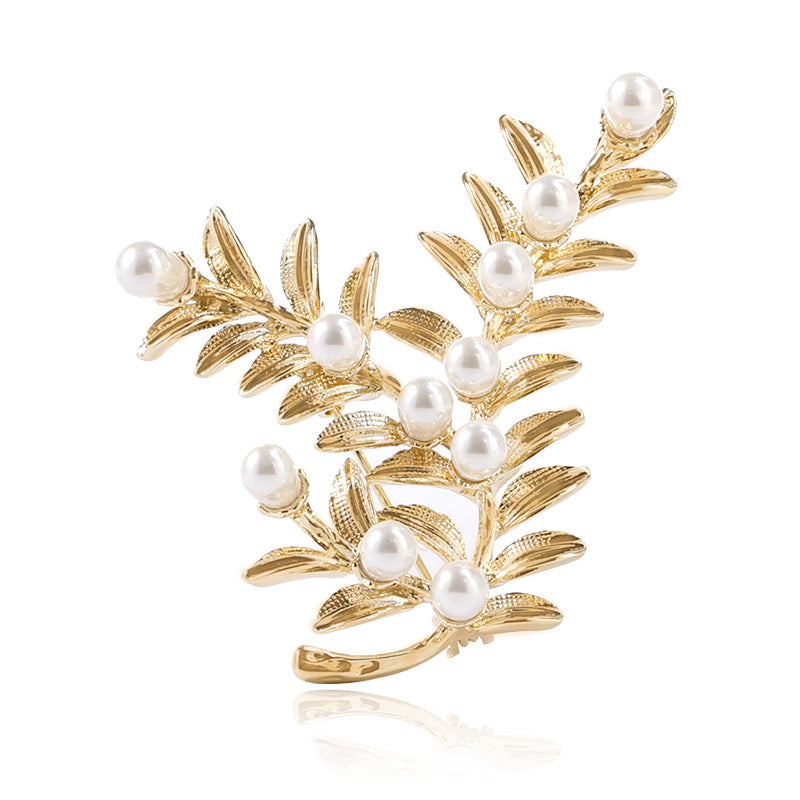 Pearlescent Gold & Silver Tone Fern Brooch