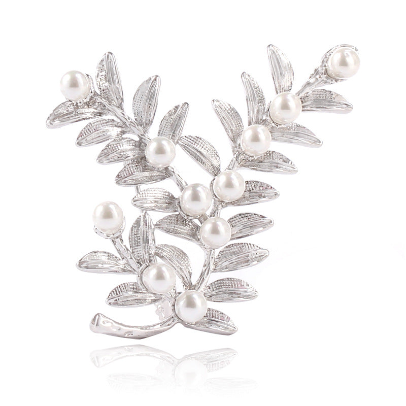 Pearlescent Gold & Silver Tone Fern Brooch