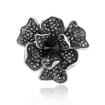 Embellished Black Rose Chest Pin Brooch