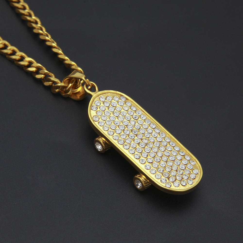 Embellished Skateboard Pendant Necklace