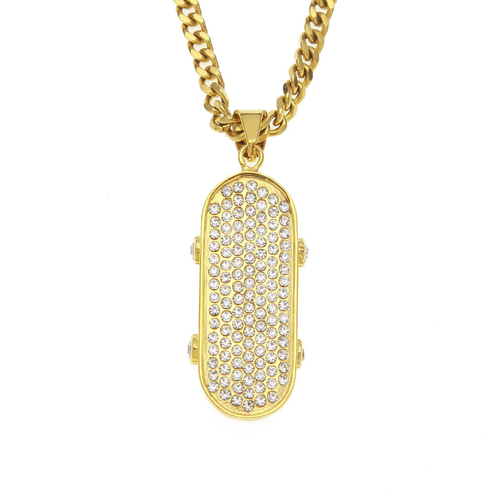 Embellished Skateboard Pendant Necklace