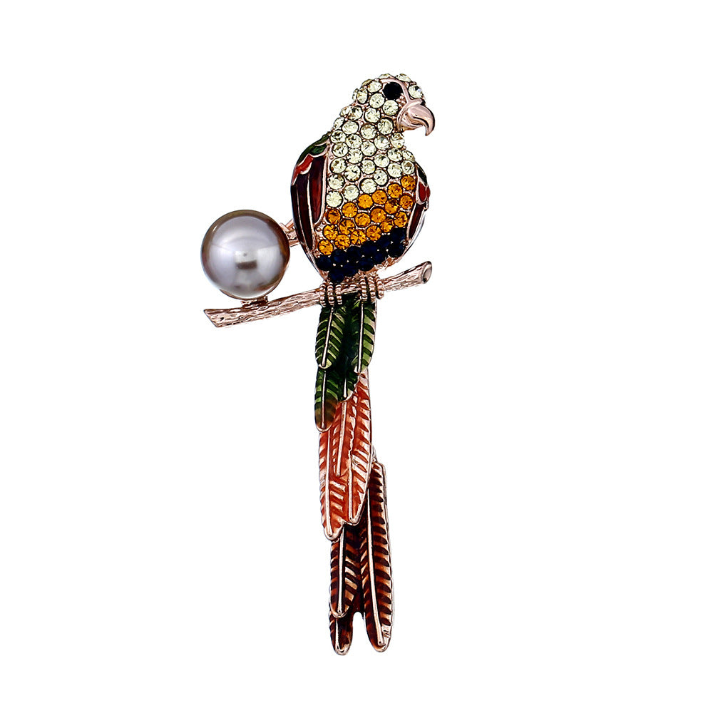 Embellished Parakeet Brooch Pin