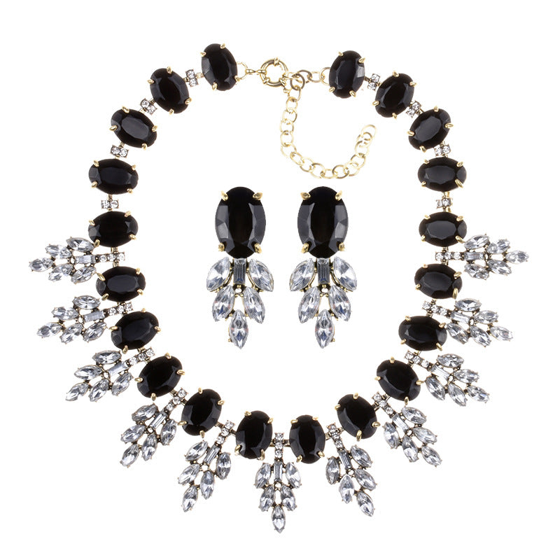 Exaggerated Rhinestone Gem Necklace & Earrings Set