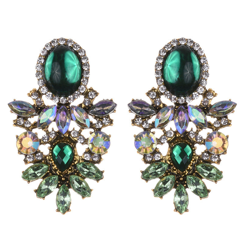 Woman's Vintage Style Exaggerated Rhinestone Earrings 