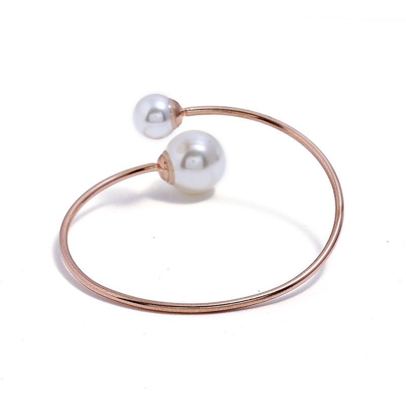 Rose Gold & Silver Tone Pearl Tipped Minimalist Bracelet