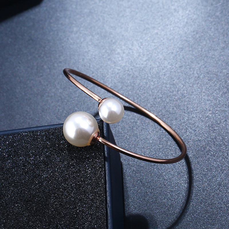 Rose Gold & Silver Tone Pearl Tipped Minimalist Bracelet