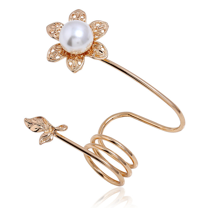 Gold-Tone Mother-Of-Pearl Spring Bloom Flower Stem Ring