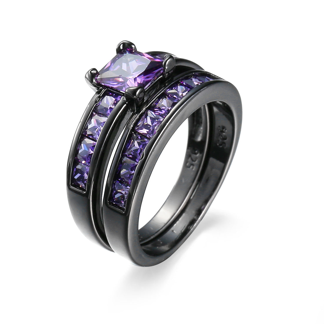 Orchid Violet Black Gold-Tone Couple's Channel Ring