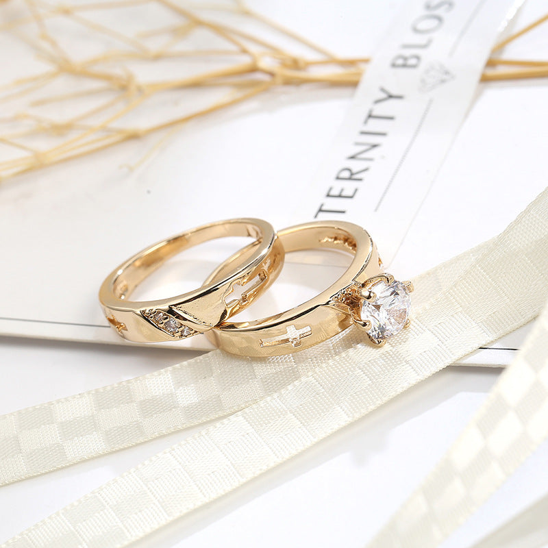 Matching Gold-Tone Solitaire CZ Diamond Rings