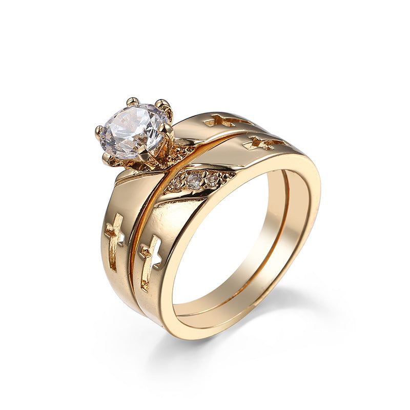 Matching Gold-Tone Solitaire CZ Diamond Rings