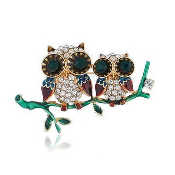 Rhinestone Embellished Owl Brooch