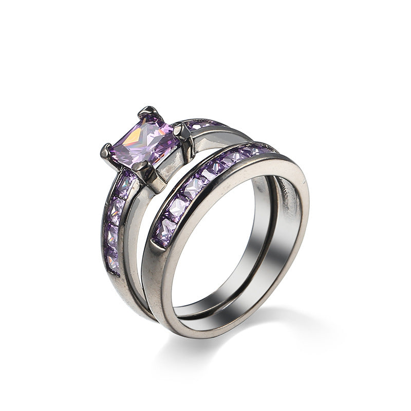 Orchid Violet Black Gold-Tone Couple's Channel Ring