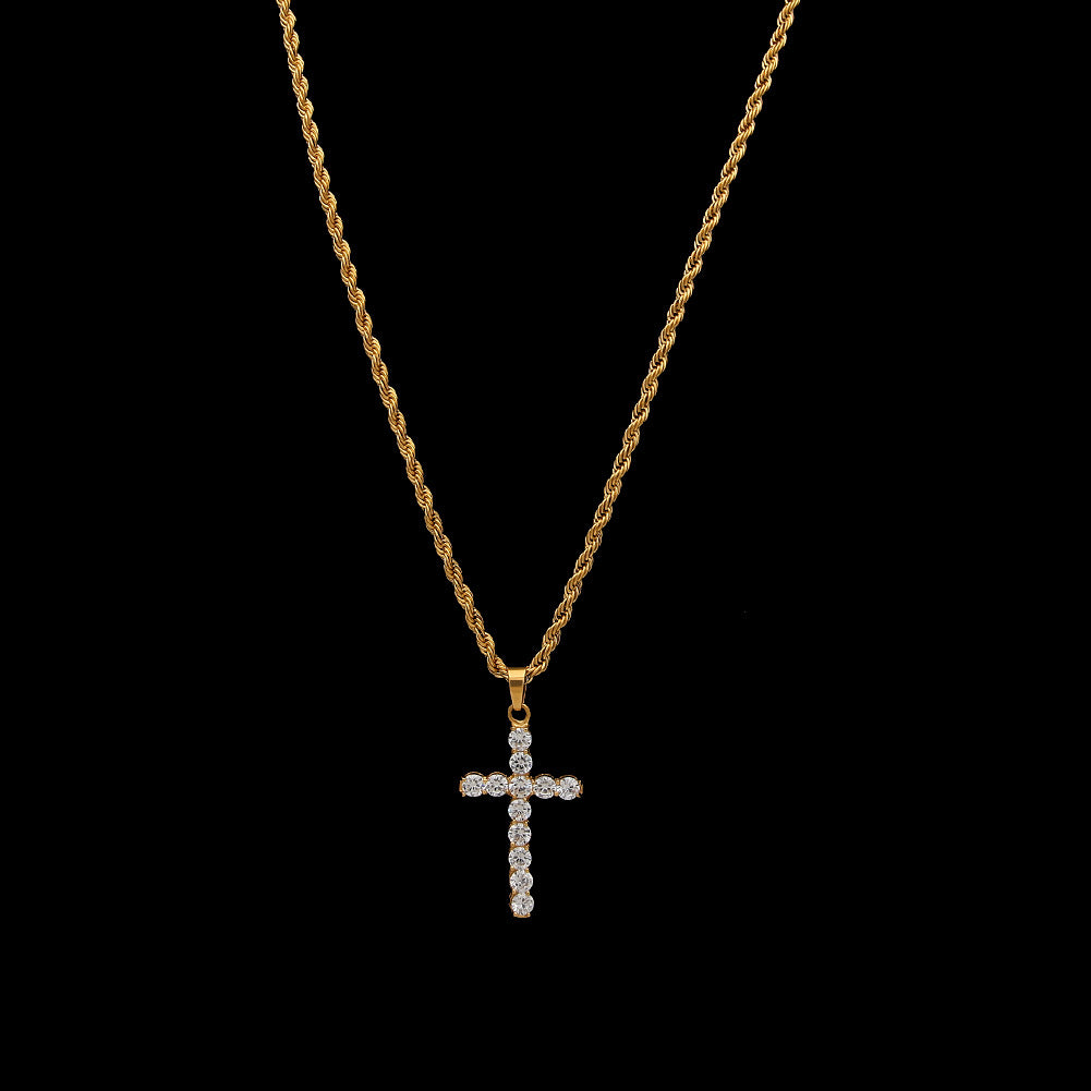 Embellished Stainless Steel Crucifix Pendant Necklace