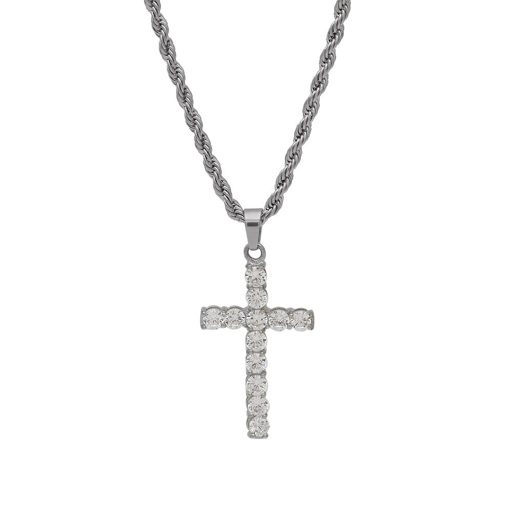 Embellished Stainless Steel Crucifix Pendant Necklace