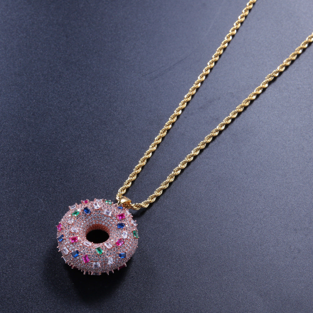 Frosted Donut Pendant Necklace