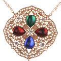 Inlaid Gem Four-Leaf Clover Pendant Necklaces