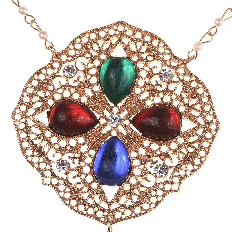 Inlaid Gem Four-Leaf Clover Pendant Necklaces