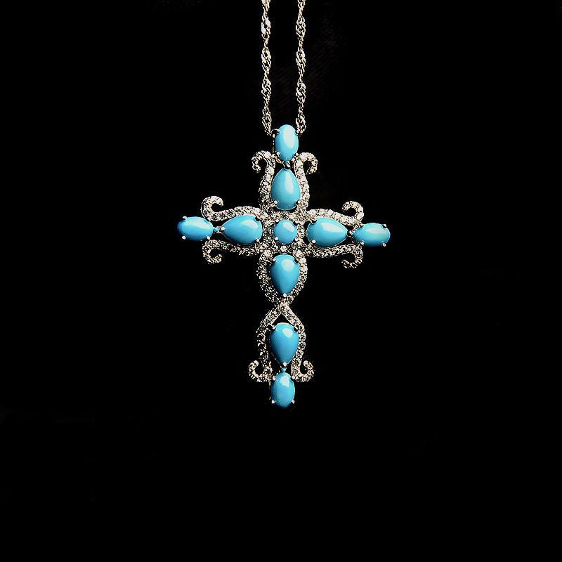Elegant Turquoise Cross Pendant Necklace