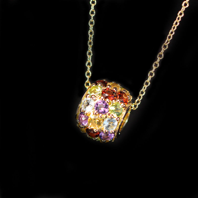 Mosaico Multi-Gemstone Sphere Pendant - Luxe Gold Chain