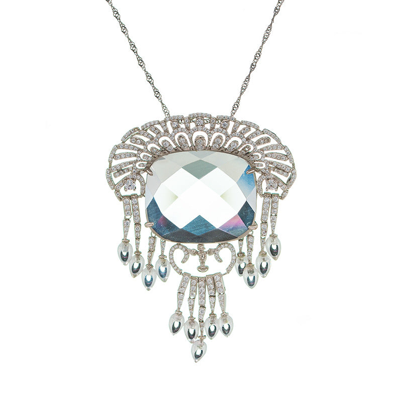 Deco Glamour Moonstone & Diamond Fringe Pendant Necklace