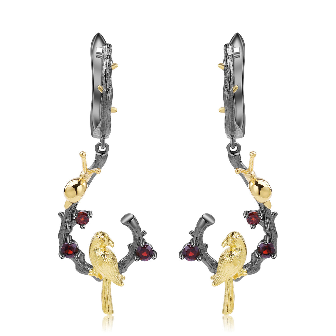 Enchanted Forest Multi-Gemstone Bird Hoop Earrings