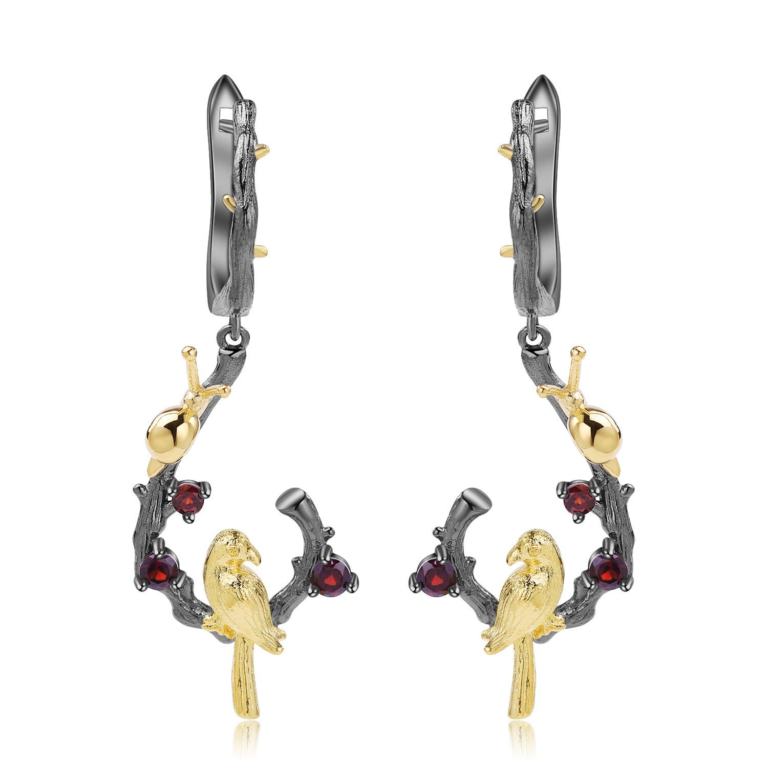 Enchanted Forest Multi-Gemstone Bird Hoop Earrings