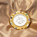 Raphaelo Luxe Gold Medallion Necklace with Multicolor Gemstones