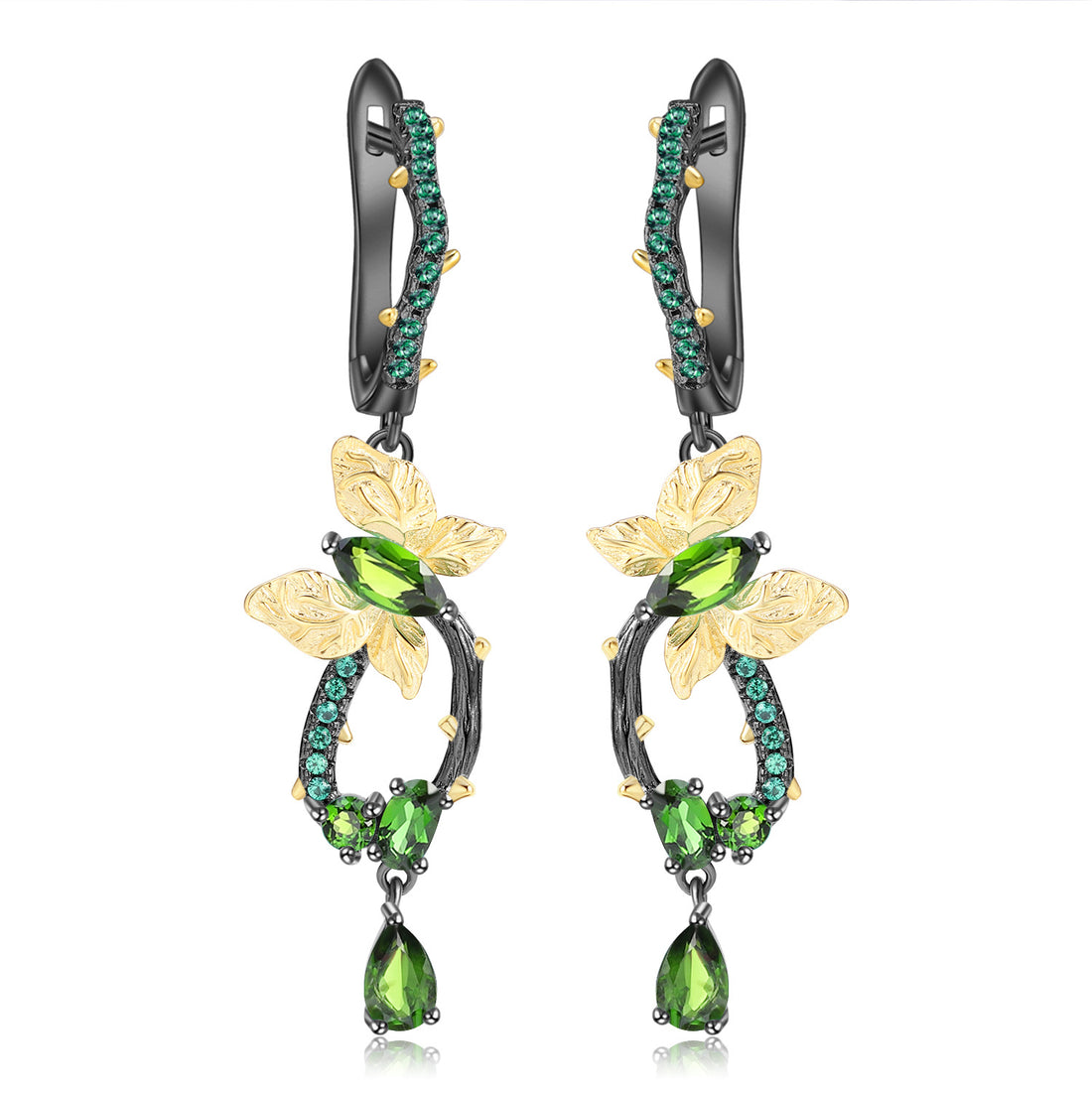 Enchanted Garden Peridot & Tsavorite Butterfly Hoop Earrings