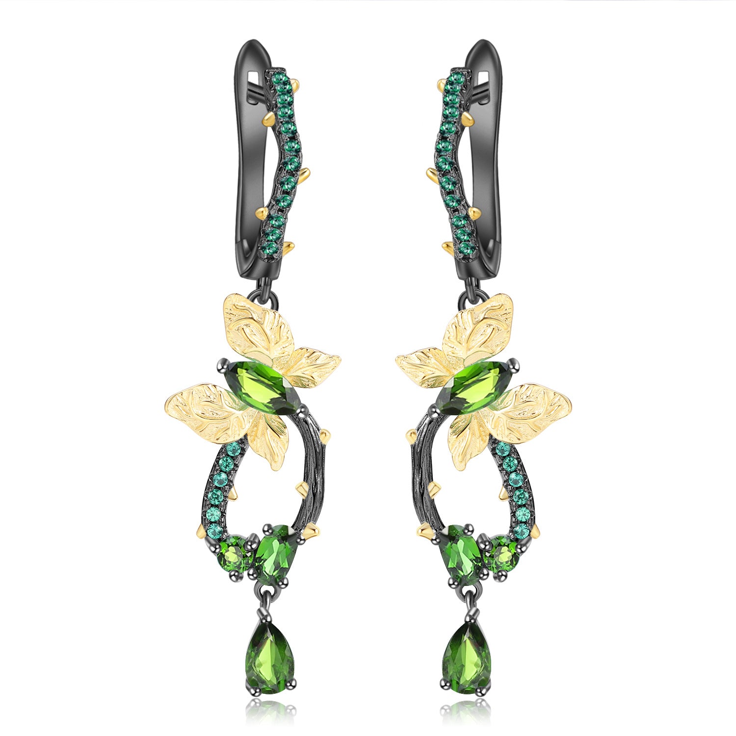 Enchanted Garden Peridot & Tsavorite Butterfly Hoop Earrings