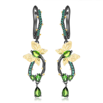 Enchanted Garden Peridot & Tsavorite Butterfly Hoop Earrings