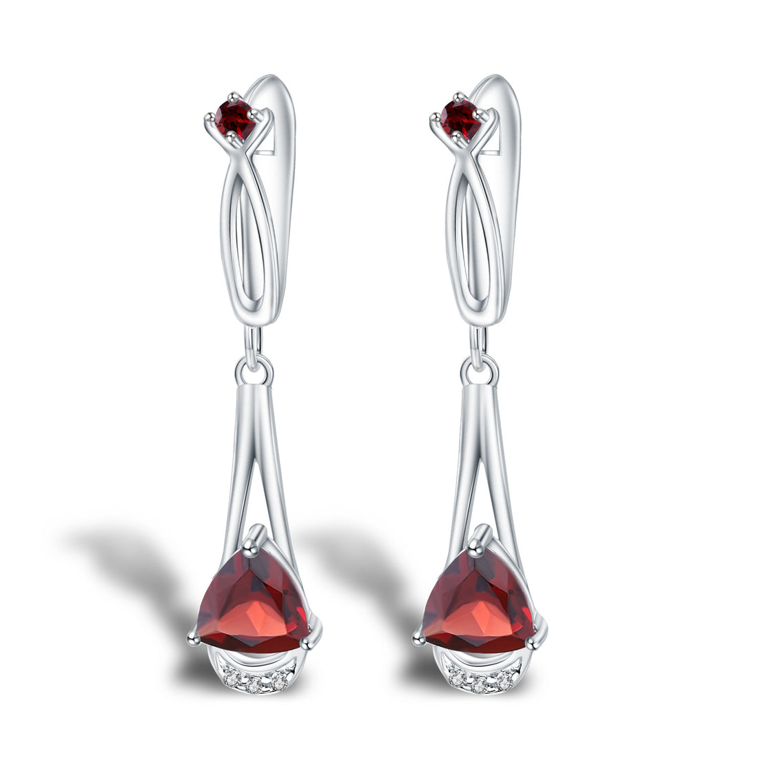 Sophisticated Garnet Drop Earrings with Diamond Accents