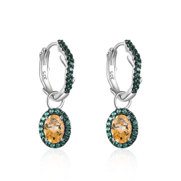 Chic Elegance Citrine and Green Garnet Halo Hoop Earrings