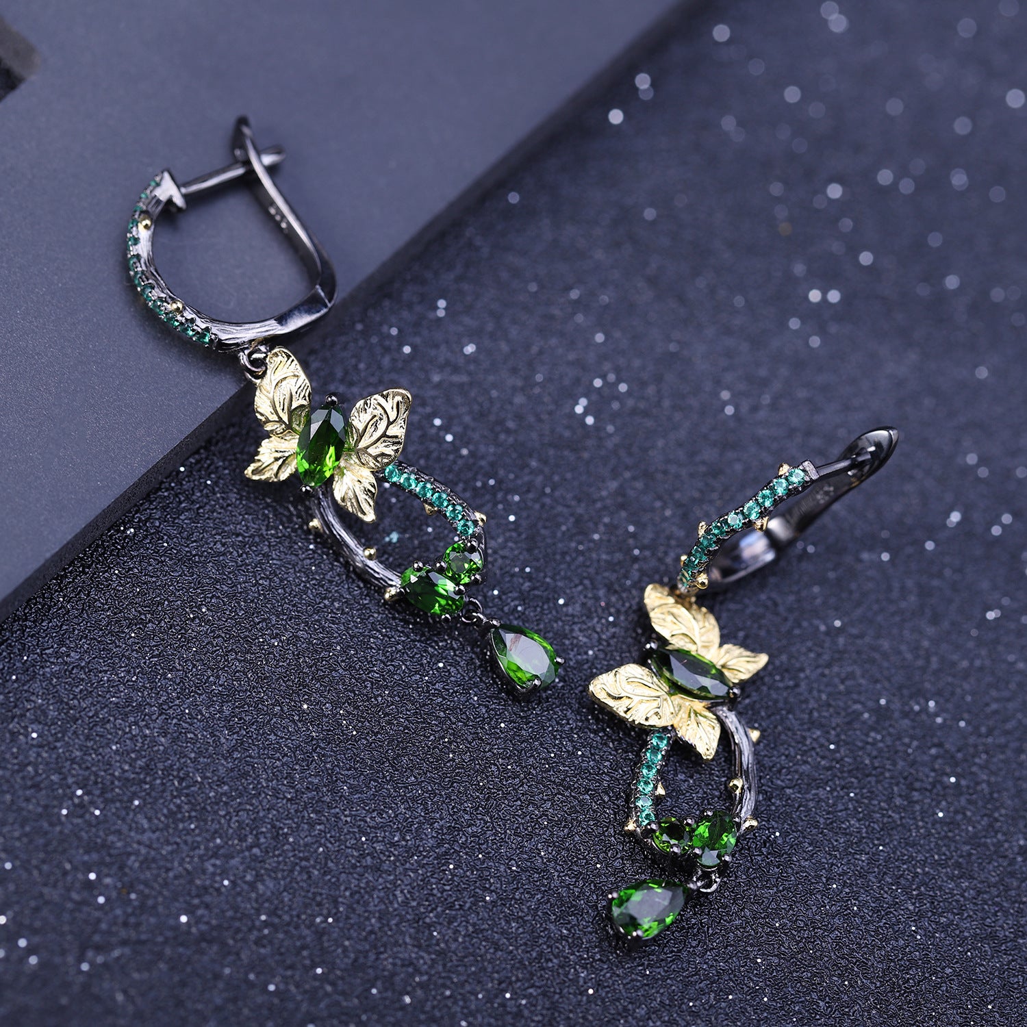 Enchanted Garden Peridot & Tsavorite Butterfly Hoop Earrings