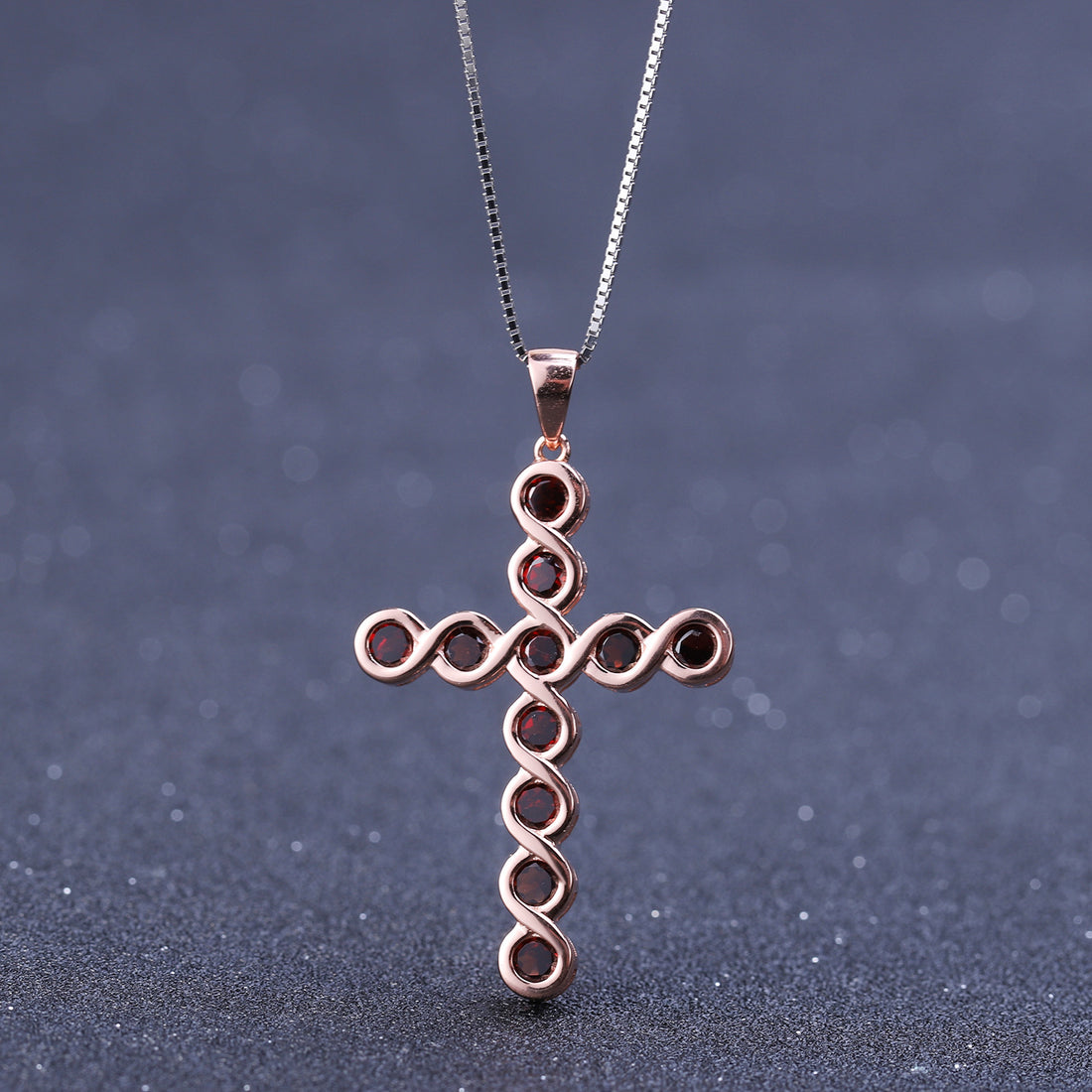 Eternal Twist Garnet Cross Pendant in Rose Gold