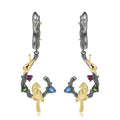 Enchanted Forest Multi-Gemstone Bird Hoop Earrings