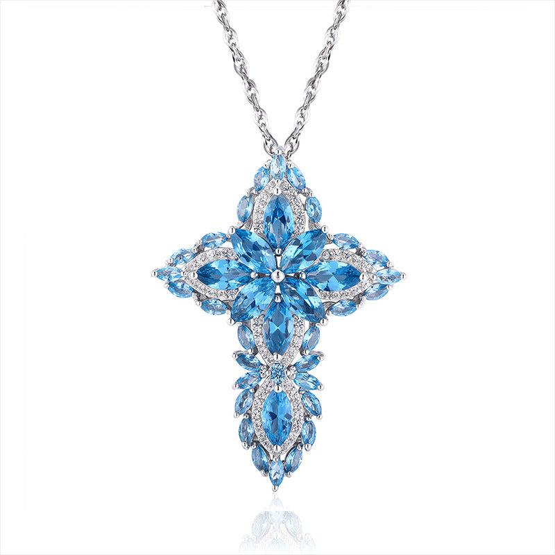 Celestial Sapphire Cross Pendant Necklace