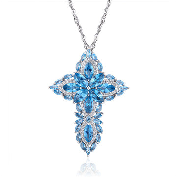 Celestial Sapphire Cross Pendant Necklace