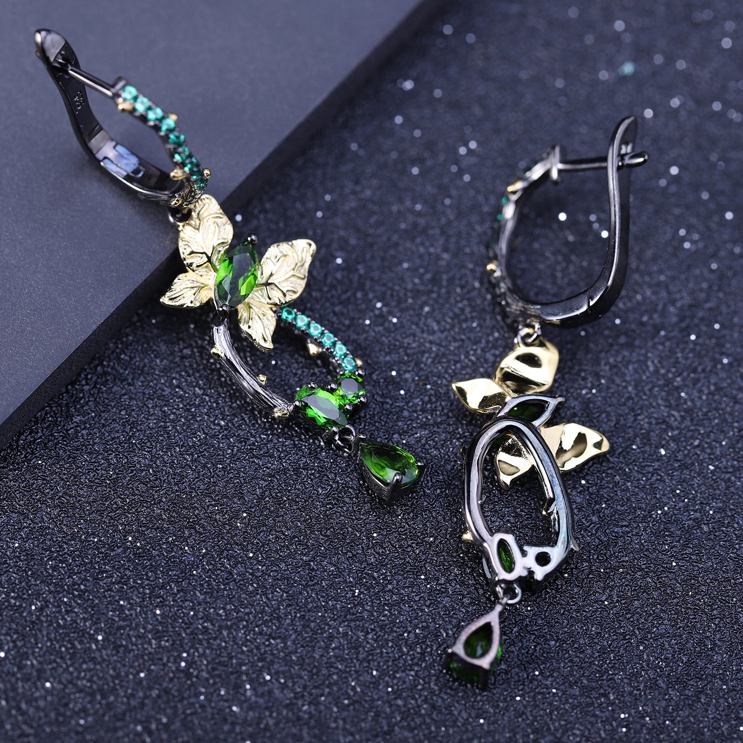 Enchanted Garden Peridot & Tsavorite Butterfly Hoop Earrings