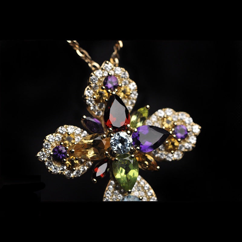 Vivid Gemstone Floral Pendant Necklace