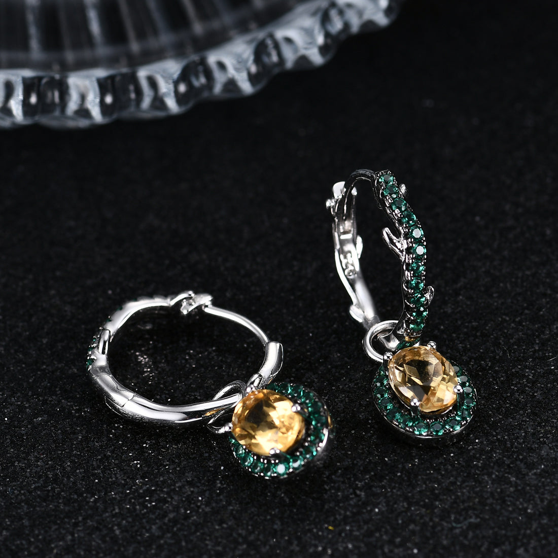 Chic Elegance Citrine and Green Garnet Halo Hoop Earrings