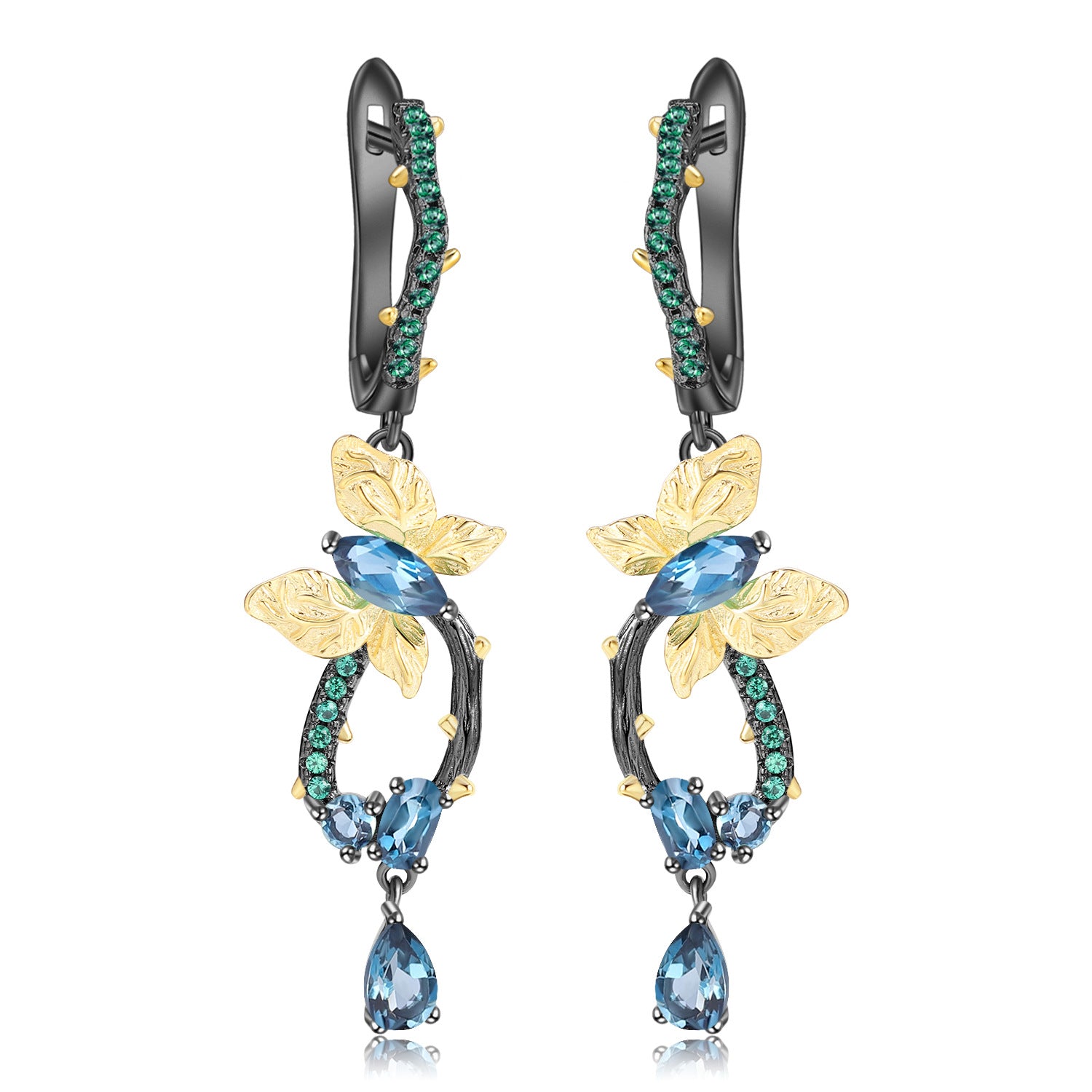 Enchanted Garden Peridot & Tsavorite Butterfly Hoop Earrings