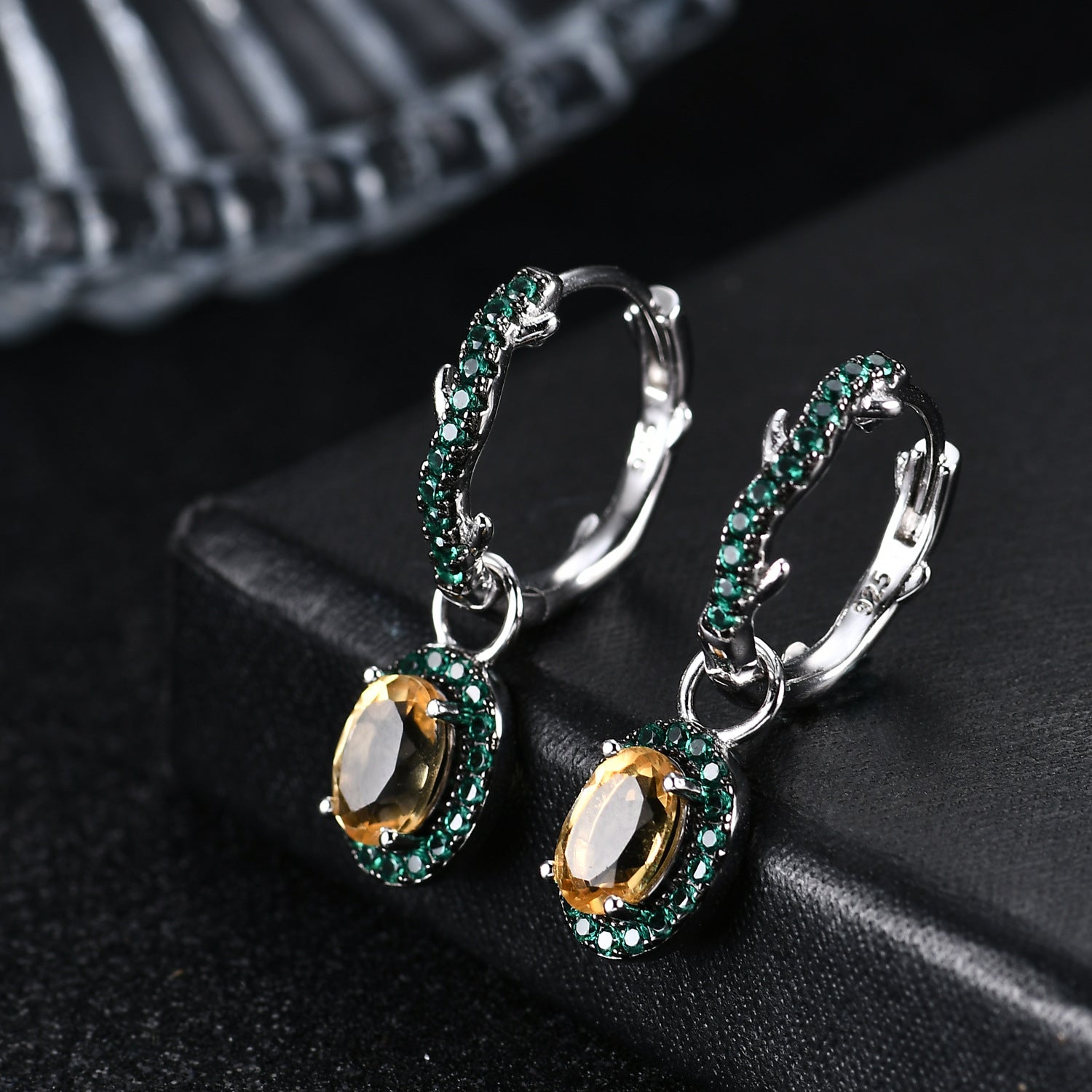 Chic Elegance Citrine and Green Garnet Halo Hoop Earrings