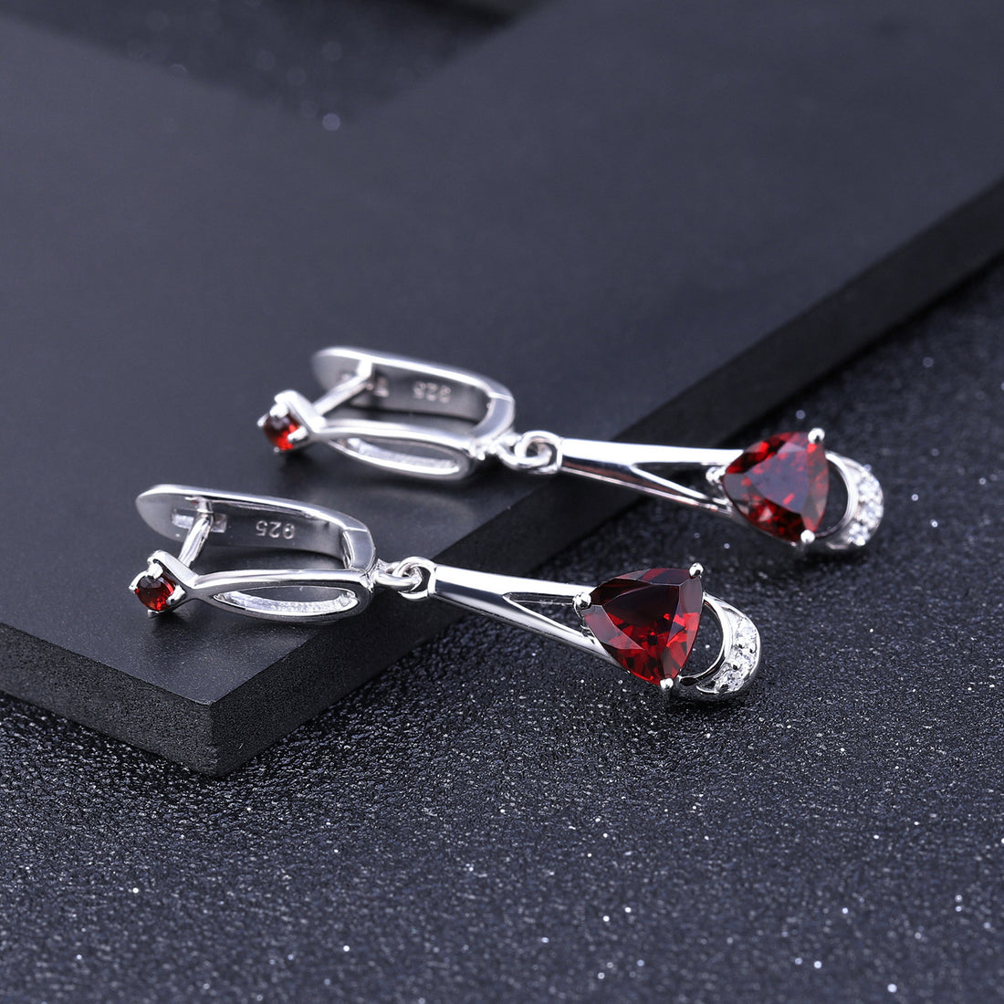 Sophisticated Garnet Drop Earrings with Diamond Accents