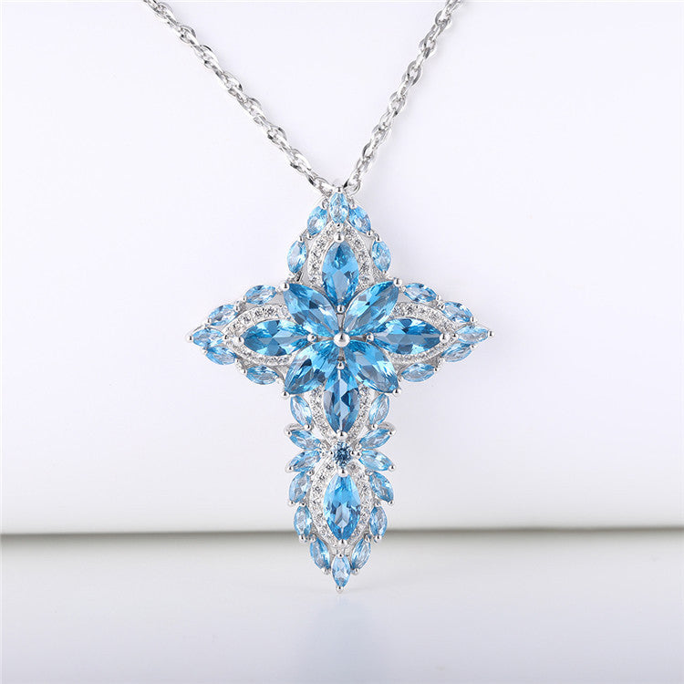 Celestial Sapphire Cross Pendant Necklace