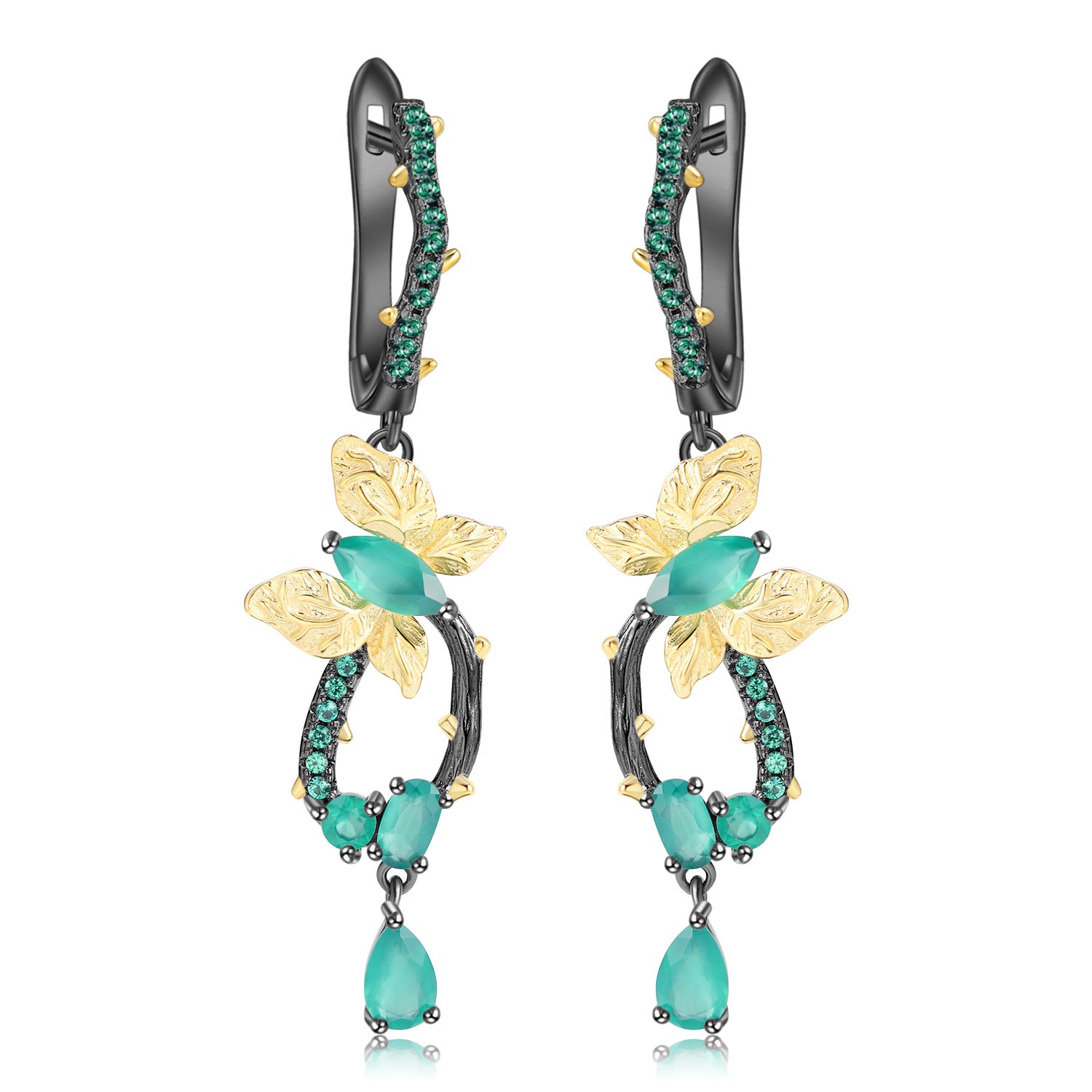 Enchanted Garden Peridot & Tsavorite Butterfly Hoop Earrings