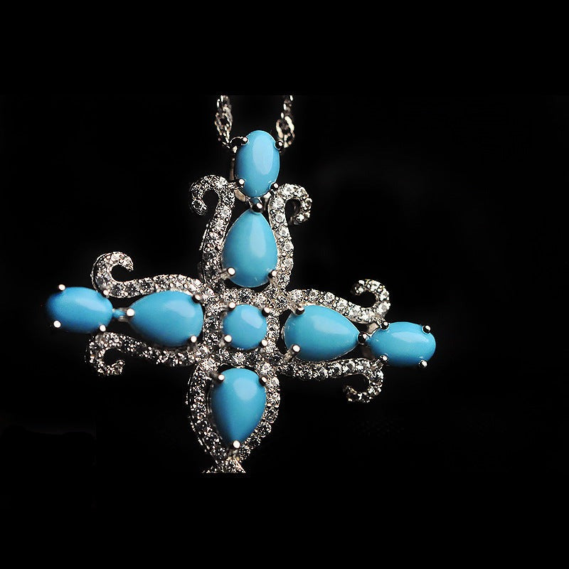 Elegant Turquoise Cross Pendant Necklace