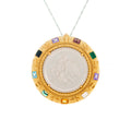 Raphaelo Luxe Gold Medallion Necklace with Multicolor Gemstones