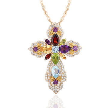 Vivid Gemstone Floral Pendant Necklace