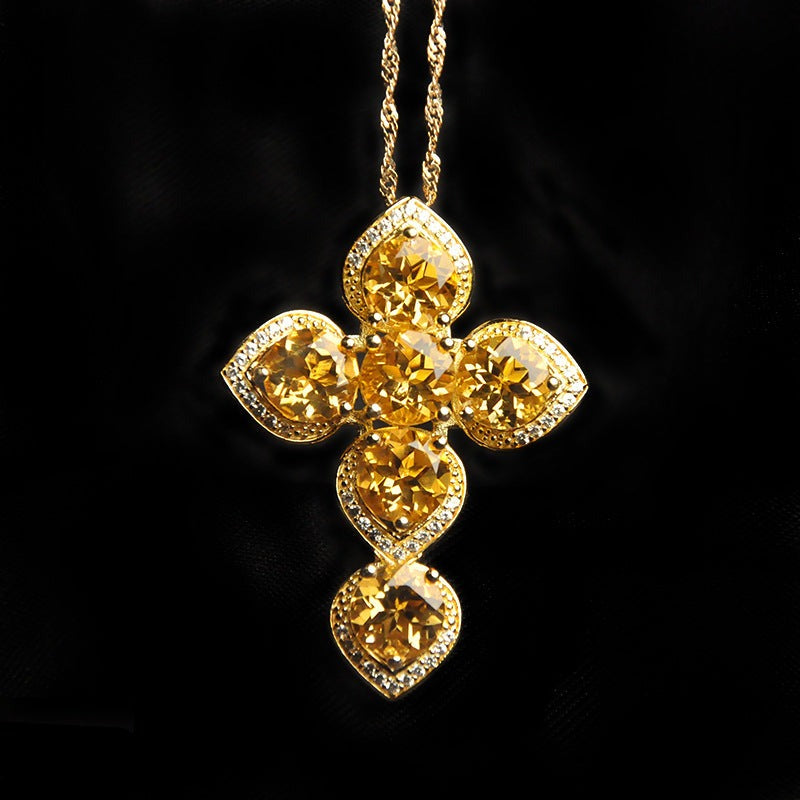 Golden Citrine Floral Elegance Pendant